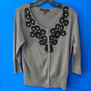 FEVER Sz M Gray Sweater with Beading and Crystals